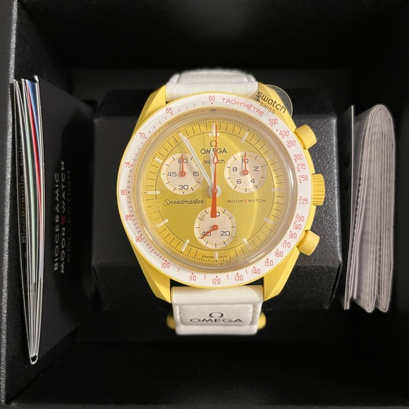 OMEGA x Swatch Speedmaster Moonswatch Sun Yellow Men's Watch - SO33J100 - Picture 1 of 3